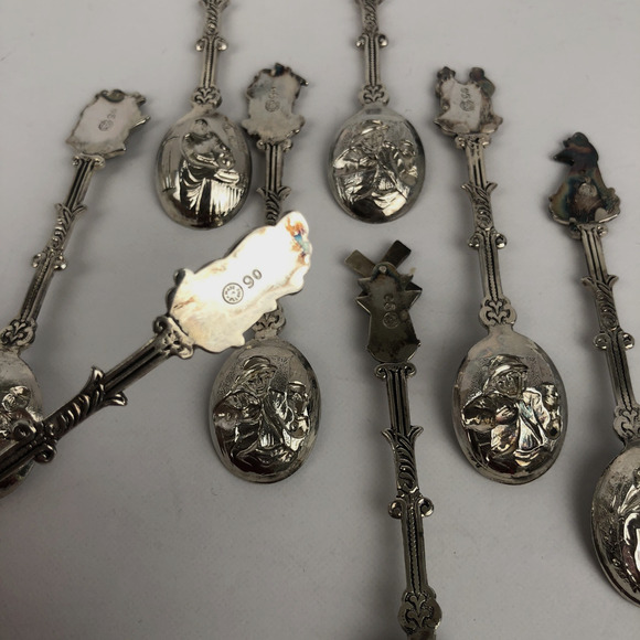 VTG Set of 9 Ornate Demitasse Spoons Figural Repousse Holland S AN 90 - Picture 9 of 9
